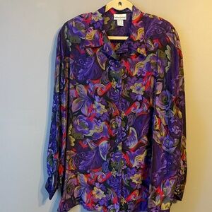 Adrian Jordan Purple/Lavender Silk Blouse. Floral Print. Size 26/28